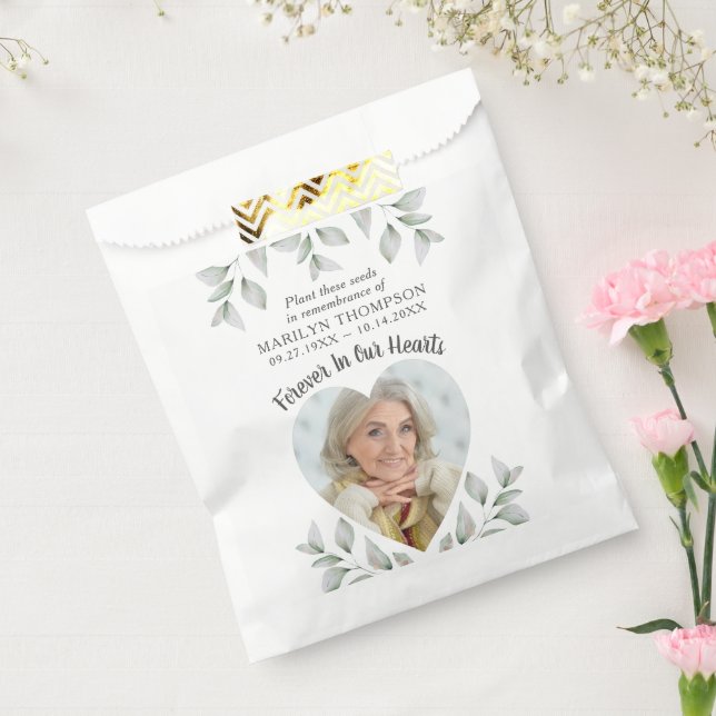 Memorial Funeral Flower Seeds Heart-Shaped Photo Favour Bag (Sealed)