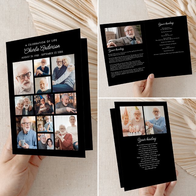 Memorial/Funeral Folded 14-Photo Collage Modern Program (Creator Uploaded)