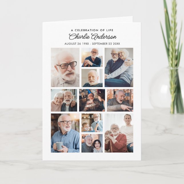 Memorial/Funeral Folded 14-Photo Collage Modern Program (Front)