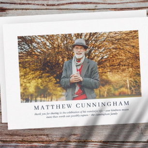 Memorial Funeral For Him Elegant Modern Photo Thank You Card