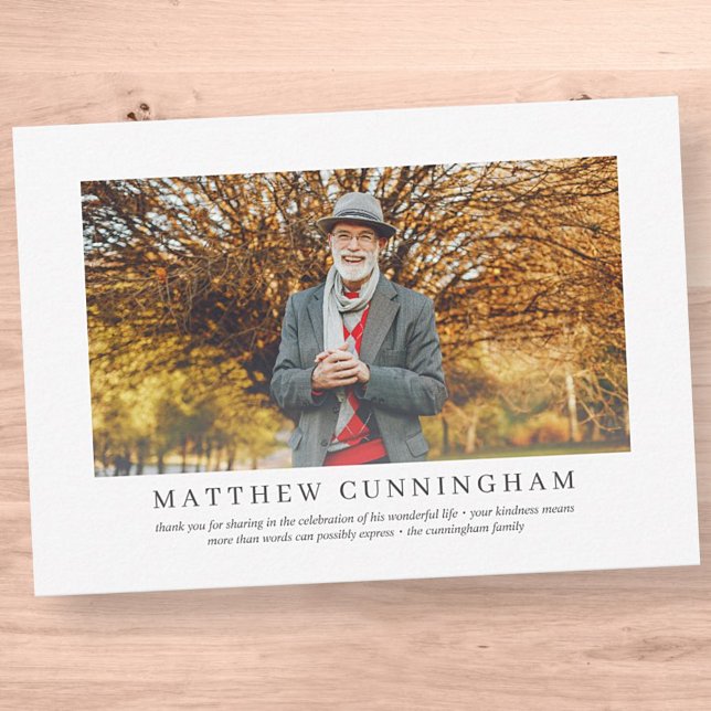 Memorial Funeral For Him | Elegant Modern Photo Thank You Card (Creator Uploaded)
