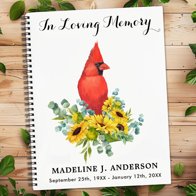 Memorial Funeral Guestbook Cardinal Sunflowers  Notebook (Creator Uploaded)