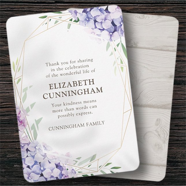 Memorial Funeral Hydrangea Lilac Floral Geometric Thank You Card (Creator Uploaded)