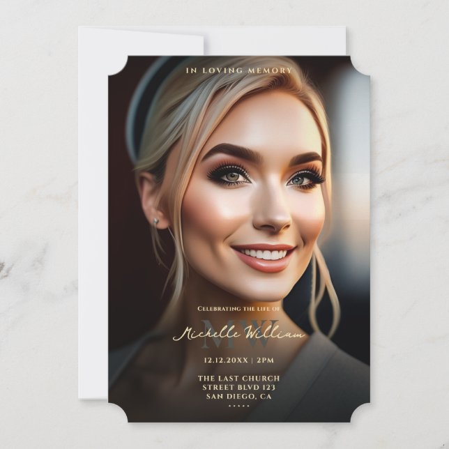 Memorial funeral in loving Memory Elegant Black Invitation (Front)