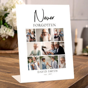 Memorial Funeral Minimalist Photo Collage Pedestal Sign