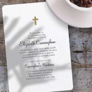 Memorial Funeral Minimalist with Faux Gold Cross Invitation