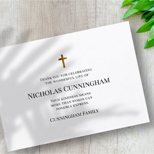 Memorial Funeral Modern and Simple Cross Thank You Card