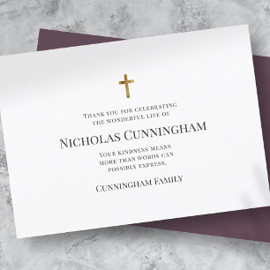 Memorial Funeral Modern and Simple Cross Thank You Card