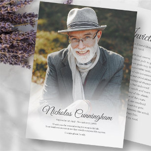 Memorial Funeral Modern Classic Simple Photo Poem Thank You Card