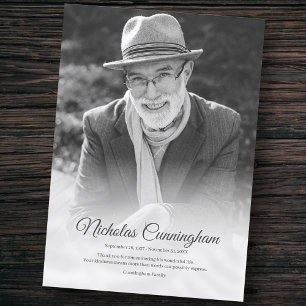 Memorial Funeral Modern Classic Simple Photo Thank You Card