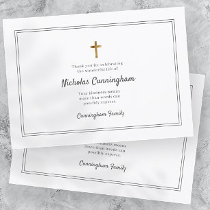 Memorial Funeral Modern Cross Simple Frame Thank You Card
