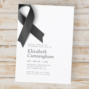 Memorial Funeral Modern Simple Black Ribbon Invitation