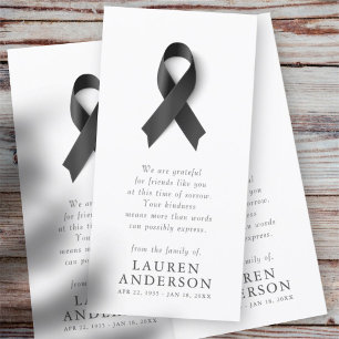 Memorial Funeral Modern Simple Chic Black Ribbon Thank You Card