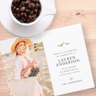 Memorial Funeral Modern Simple Chic Gold Birds Thank You Card