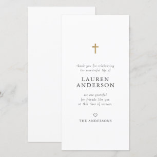 Memorial Funeral Modern Simple Chic Gold Cross Thank You Card