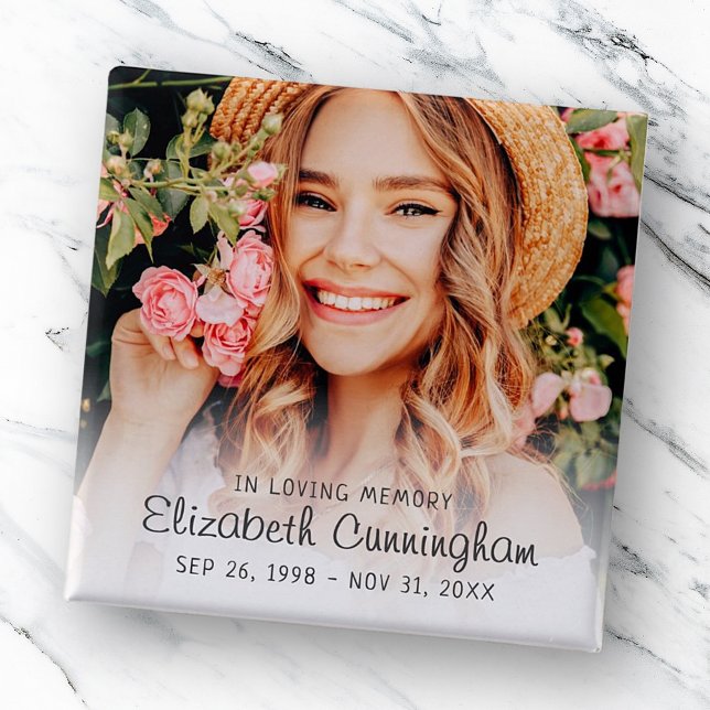 Memorial Funeral Modern Simple Cursive Photo 15 Cm Square Badge (Creator Uploaded)