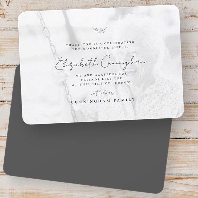 Memorial Funeral Modern Simple Elegant Photo Thank You Card (Creator Uploaded)