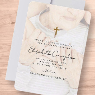 Memorial Funeral Modern Simple Gold Cross Photo Thank You Card