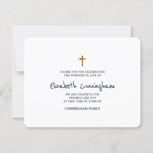 Memorial Funeral Modern Simple Gold Cross Thank You Card