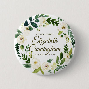 Memorial Funeral Modern Watercolor Floral Foliage 6 Cm Round Badge