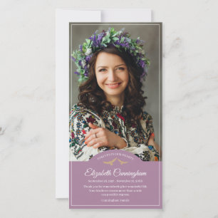 Memorial Funeral Monogram Birds Classic Photo Thank You Card