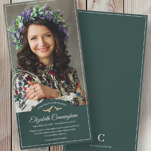 Memorial Funeral Monogram Birds Classic Photo Thank You Card