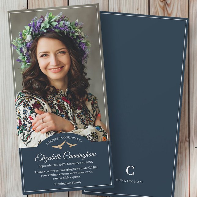 Memorial Funeral Monogram Birds Classic Photo Thank You Card (Creator Uploaded)