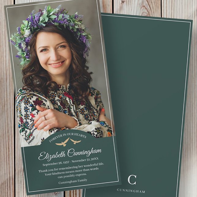 Memorial Funeral Monogram Birds Classic Photo Thank You Card (Creator Uploaded)