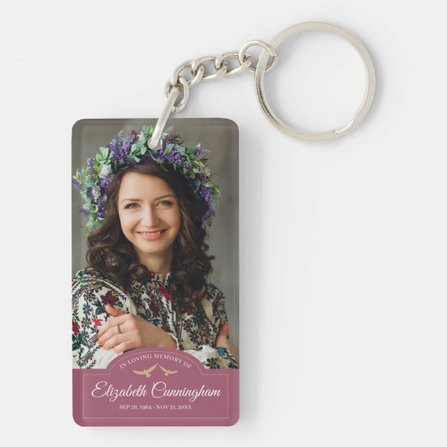 Memorial Funeral Monogram Classic Photo Keepsake Key Ring (Back)