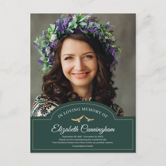 Memorial Funeral Monogram Classic Photo Thank You Postcard (Front)