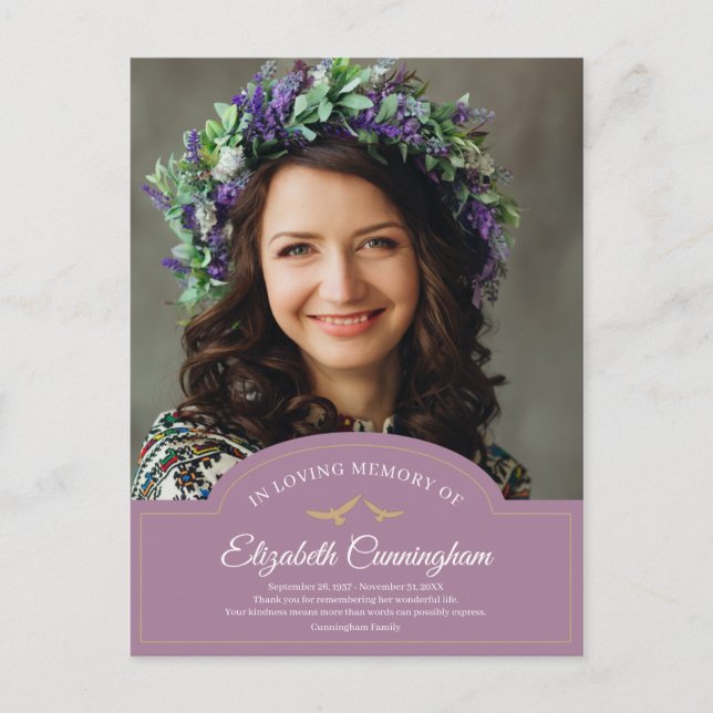 Memorial Funeral Monogram Classic Photo Thank You Postcard (Front)