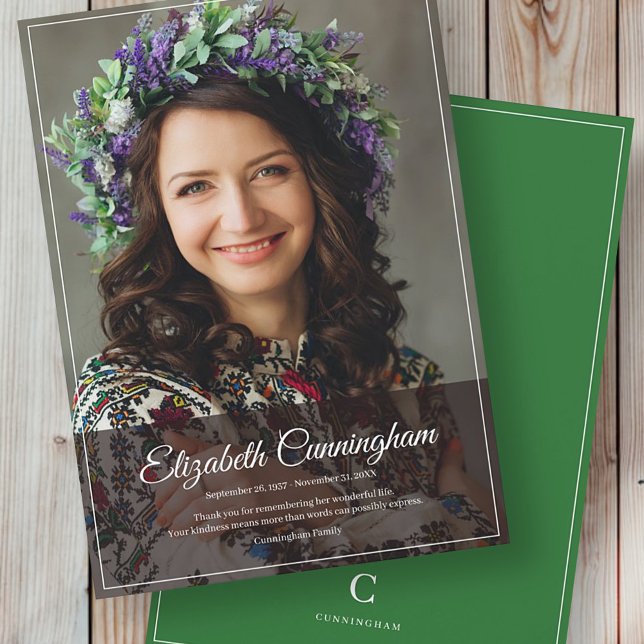 Memorial Funeral Monogram Modern Classic Photo Thank You Card (Creator Uploaded)