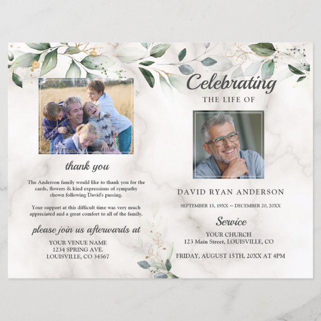 Memorial Funeral Order of Service Marble Program (Front)