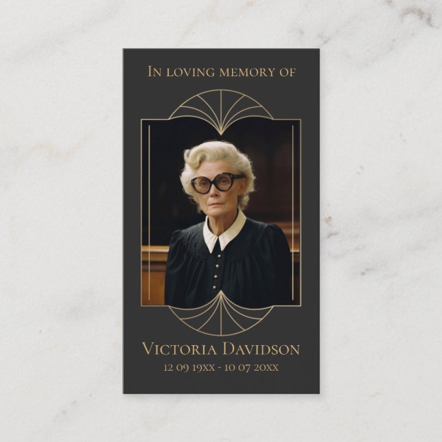 Memorial Funeral Photo Prayer Golden Elegant Frame Business Card (Front)