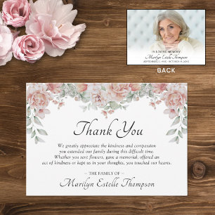 Memorial Funeral Pink Floral Watercolor Photo Thank You Card