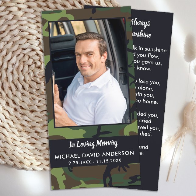 Memorial Funeral Prayer Bookmark Card Camo Photo (Creator Uploaded)