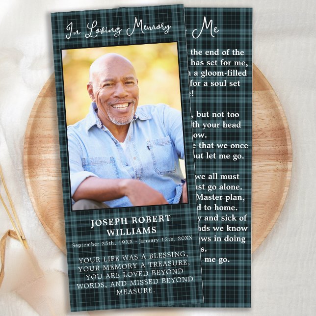 Memorial Funeral Prayer Bookmark Card Plaid Photo (Creator Uploaded)