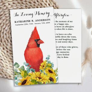 Memorial Funeral Prayer Card Cardinal Sunflowers