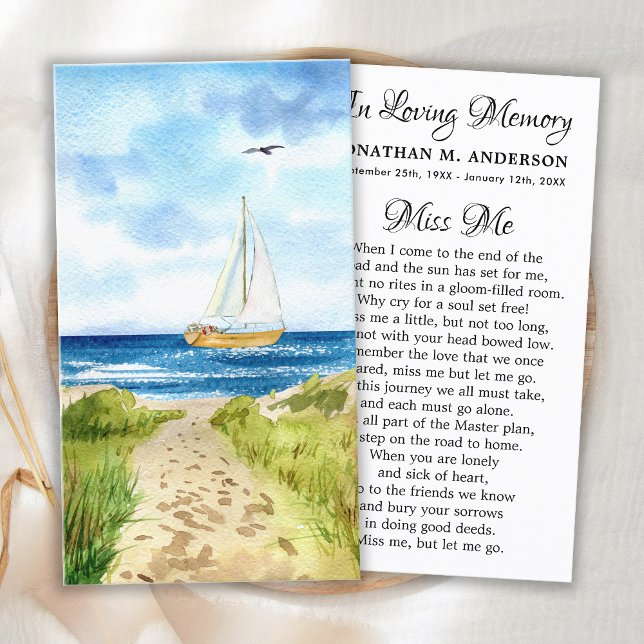 Memorial Funeral Prayer Card Sailboat Sympathy (Creator Uploaded)