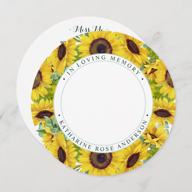 Memorial Funeral Prayer Card Sunflower Floral  (Front/Back)