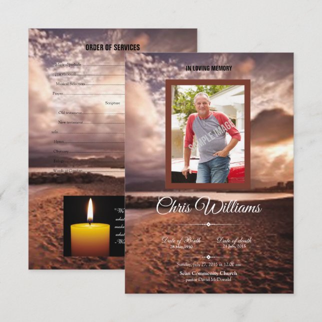 Memorial Funeral Program Card Template (Front/Back)
