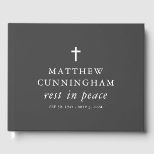 Memorial Funeral Rest In Peace Modern Simple Cross Guest Book