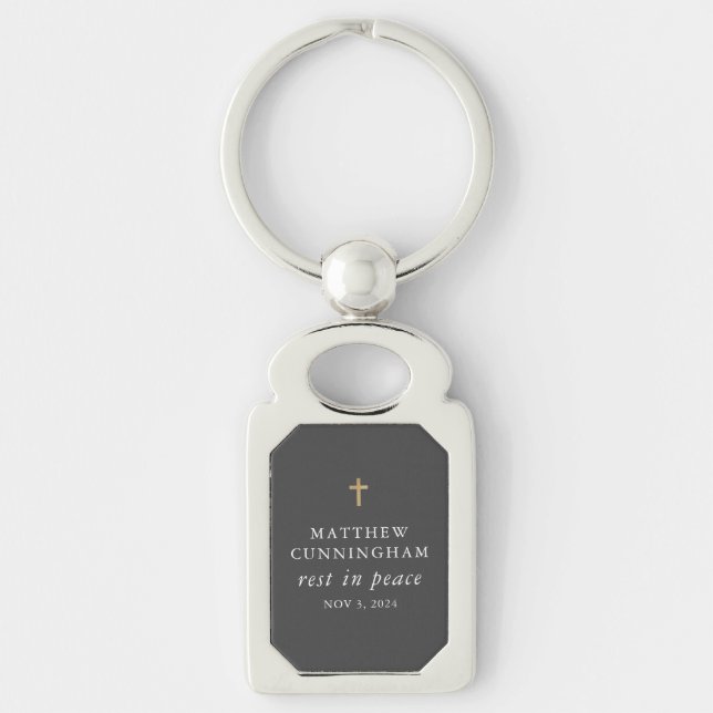 Memorial Funeral Rest In Peace Modern Simple Cross Key Ring (Front)