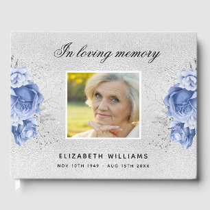 Memorial funeral silver blue flowers photo guest book