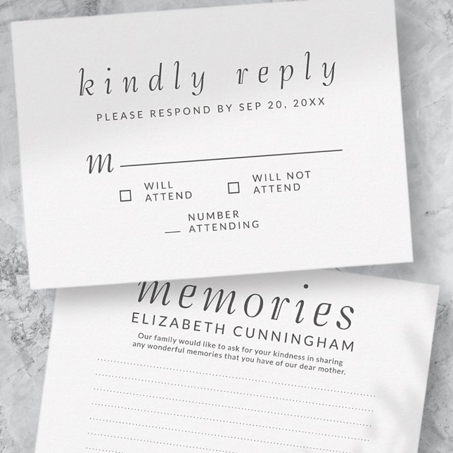 Memorial Funeral Simple Memories Kindly Reply RSVP Card (Creator Uploaded)