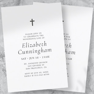 Memorial Funeral Simple Minimalist Elegant Cross Invitation