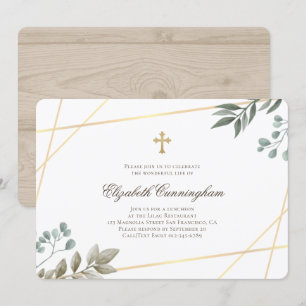 Memorial Funeral Watercolor Foliage Geometric Invitation