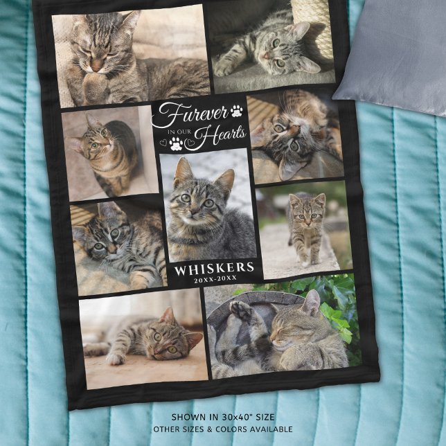 Memorial FUREVER IN OUR HEARTS Photo Collage Black Fleece Blanket (Creator Uploaded)