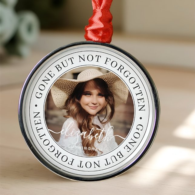 Memorial Gone But Not Forgotten Elegant Chic Photo Metal Ornament (Creator Uploaded)
