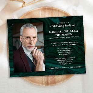 Memorial Green Marble Photo Celebration Of Life Invitation Postcard